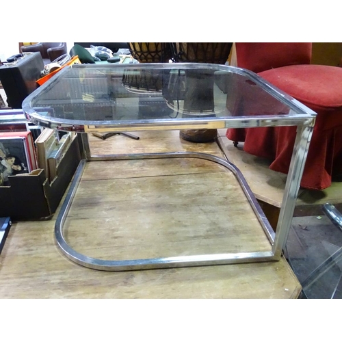 206 - A retro chrome and glass occasional table