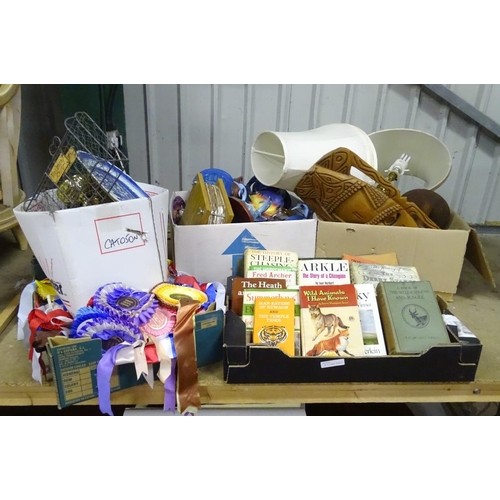 207 - A large quantity of miscellaneous items to include trophies, lamps, books, ceramics, etc