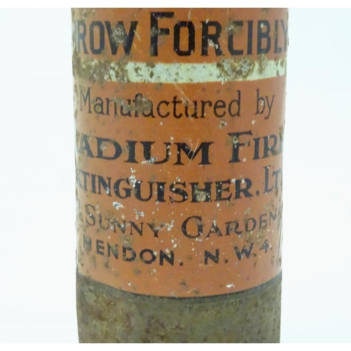 219 - A vintage Radium Fire Extinguisher of cylindrical form, fully labelled, 21'' long.