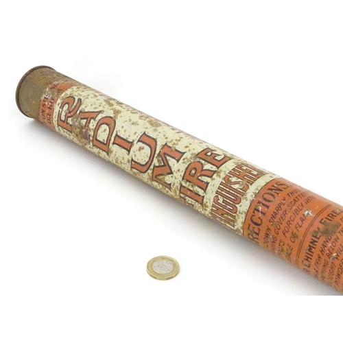 219 - A vintage Radium Fire Extinguisher of cylindrical form, fully labelled, 21'' long.