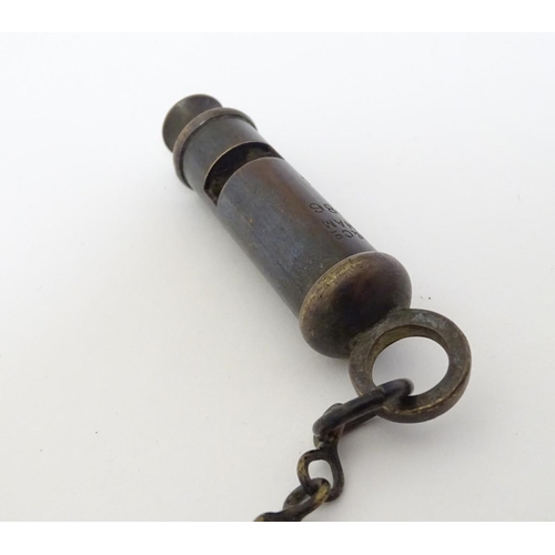 265 - Militaria: a post-WWII Military Policeman's whistle and chain by J. Hudson & Co, Birmingham, stamped... 