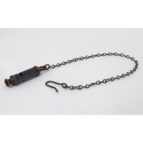 265 - Militaria: a post-WWII Military Policeman's whistle and chain by J. Hudson & Co, Birmingham, stamped... 