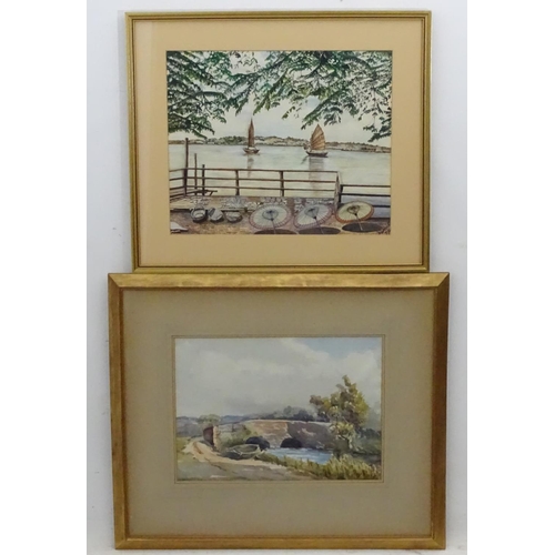 280 - J G Heath, mid XX,  Watercolour and gouache,  East Asian river with boats.  Together with  Nora McCr... 