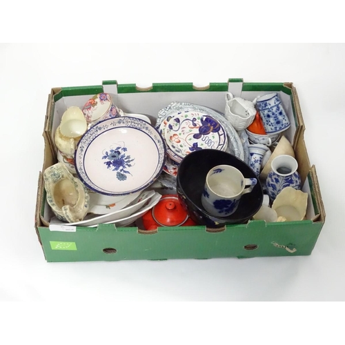 281 - A box of assorted ceramic wares to include examples by Royal Stanley ware, Belleek, etc.