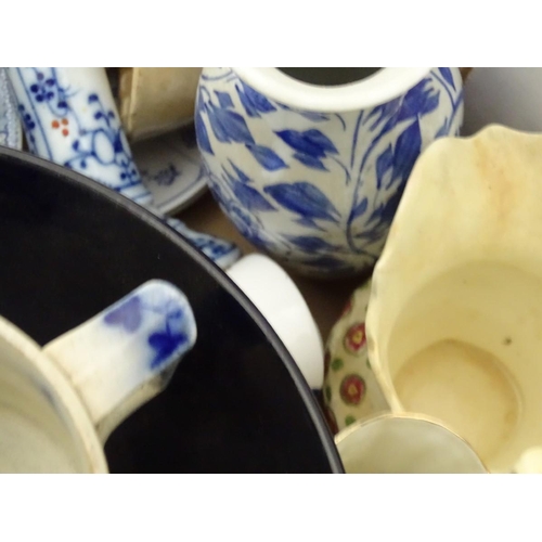 281 - A box of assorted ceramic wares to include examples by Royal Stanley ware, Belleek, etc.