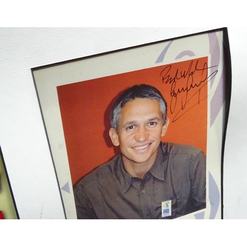 305 - A quantity of pictures, a framed, signed picture of Gary Lineker