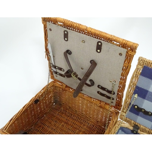 321 - Two fitted picnic baskets, size approx. 18'' x 11 1/2'' x 8 1/2'' and 16'' x 15''  x 8 1/2''