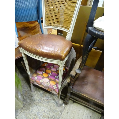 344 - Five assorted chairs to include a Lloyd Loom style chair, a green velvet upholstered armchair togeth... 