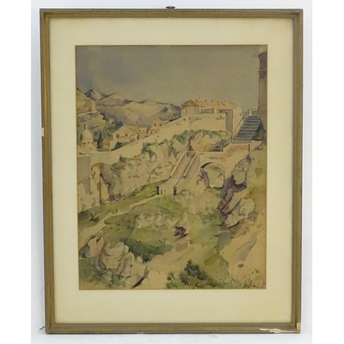 62 - Indistinctly signed R. Raf..., XX,  Watercolour,  A view of a Continental town with mountains beyond... 