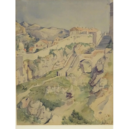 62 - Indistinctly signed R. Raf..., XX,  Watercolour,  A view of a Continental town with mountains beyond... 