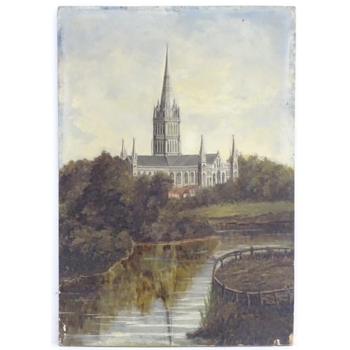 64 - Manner of John Constable (1776-1837), English School, Oil on panel, A view of Salisbury Cathedral fr... 