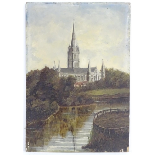 64 - Manner of John Constable (1776-1837), English School, Oil on panel, A view of Salisbury Cathedral fr... 