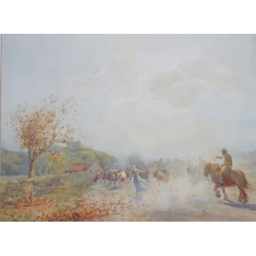 65 - Patrick Lewis Forbes, XIX-XX, Watercolour, Driving cattle on a country path in the Autumn, Signed lo... 