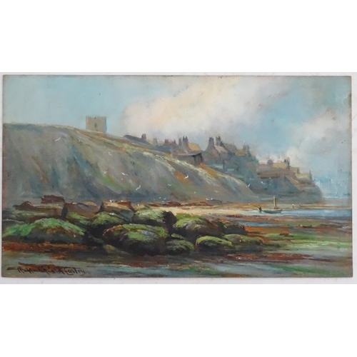 66 - Henri Hadfield-Cubley (1858-1934), Oil on board, Whitby 1928, A coastal landscape with a town on the... 