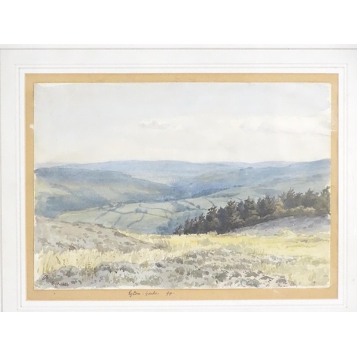 72 - Indistinctly initialled, XIX, English School, Watercolour, The Wolds from near Newton...,  A landsca... 