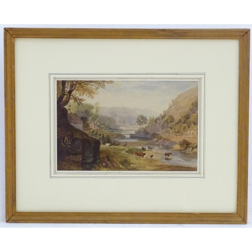 76 - Manner of Francis Nicholson (1753-1844), XIX,  Watercolour,  A landscape scene with cattle watering ... 