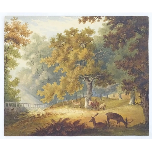 82 - Manner of Paul Sandby (1731-1809), English School,  Watercolour,  Deer in a woodland glade,  An autu... 