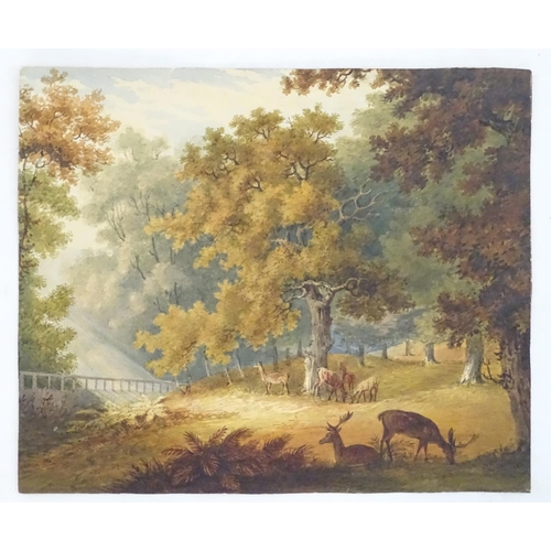 82 - Manner of Paul Sandby (1731-1809), English School,  Watercolour,  Deer in a woodland glade,  An autu... 