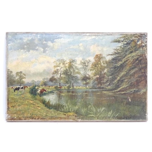 84 - W. Redworth, XX,  Oil on canvas,  A river landscape with cattle grazing, cows watering etc.  Signed ... 