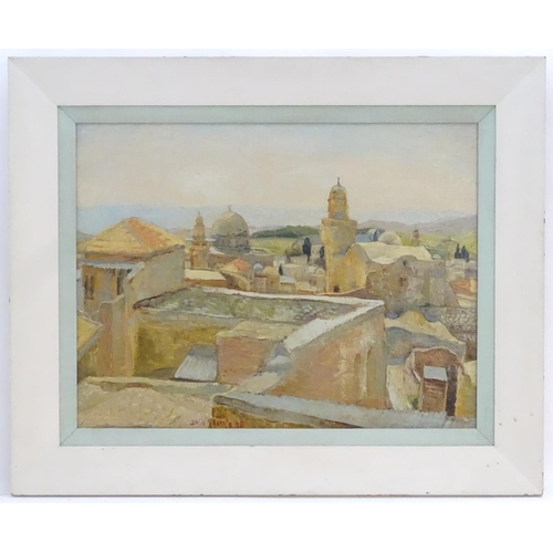 86 - Sala Russota, XX,  Oil on canvas,  Jerusalem, Israel, A view of the rooftops, domes and towers in th... 