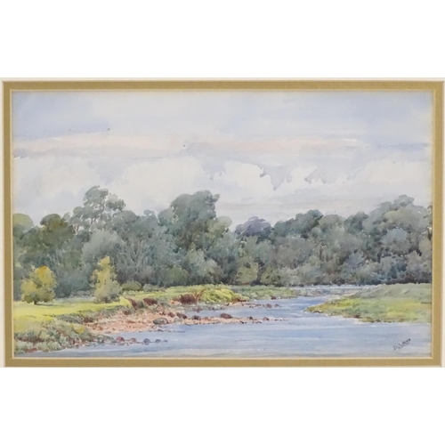 86A - David Law (1831-1902), Scottish School,  Watercolour,  A river landscape with woodland beyond,  Sign... 