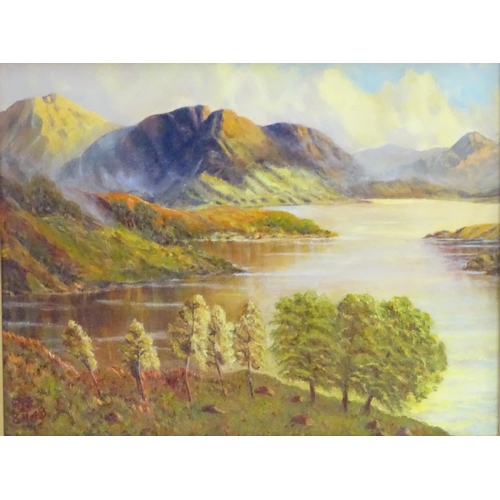 87 - Monogrammed wTs, XX,  Oil on board,  A landscape view of a Scottish loch with mountains,  Monogramme... 