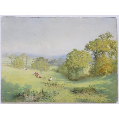 88 - Ada Hanbury, (act. 1880-1887), English School,  Watercolour,  A landscape scene depicting cattle gra... 