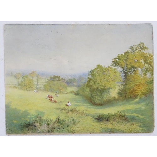 88 - Ada Hanbury, (act. 1880-1887), English School,  Watercolour,  A landscape scene depicting cattle gra... 