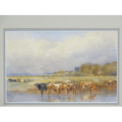 96 - Thomas Francis Wainwright (1794-1883), English School,  Watercolour,  A landscape with cattle wateri... 