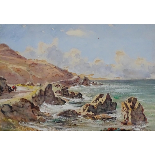 97 - Herbert Moxon Cook (1848-1928/29), Watercolour and gouache, A coastal road with figures, Signed lowe... 