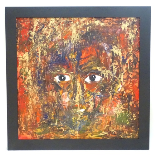 244 - Chieftan Solo, XXI,
Oil on board,
An abstract composition depicting a human head / face.
Signed and ... 