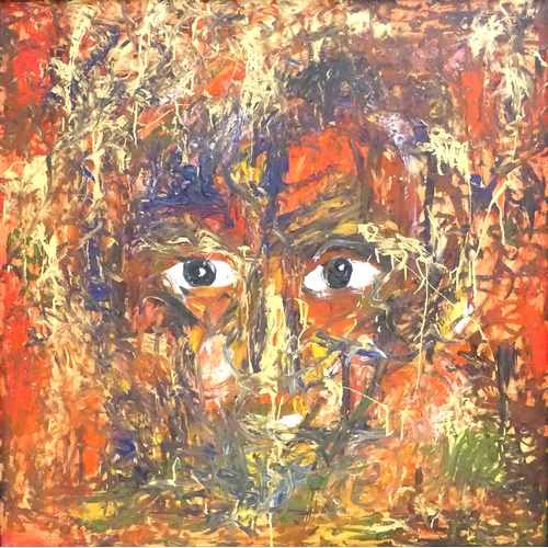 244 - Chieftan Solo, XXI,
Oil on board,
An abstract composition depicting a human head / face.
Signed and ... 