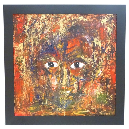 244 - Chieftan Solo, XXI,
Oil on board,
An abstract composition depicting a human head / face.
Signed and ... 