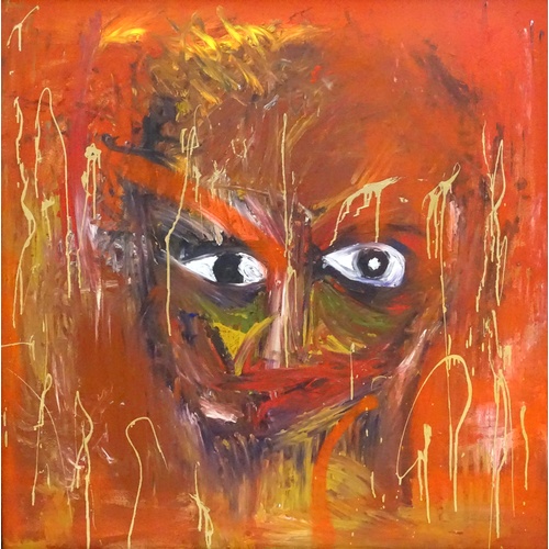 245 - Chieftan Solo, XXI,
Oil on board,
An abstract composition depicting a human head / face.
Signed and ... 