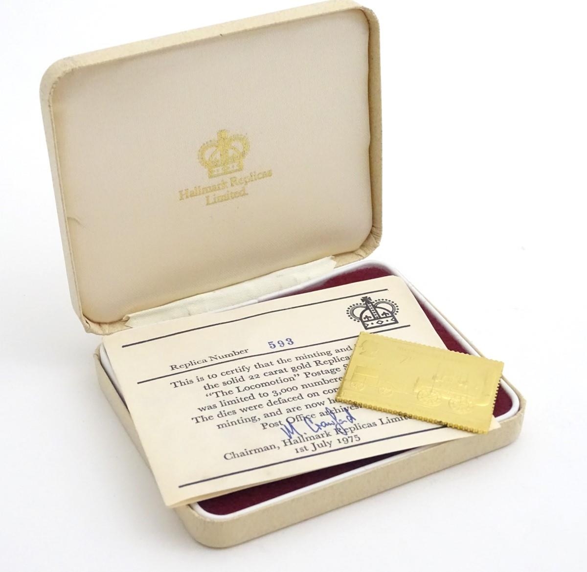 A cased 22ct gold postage stamp ingot by Hallmark Replicas