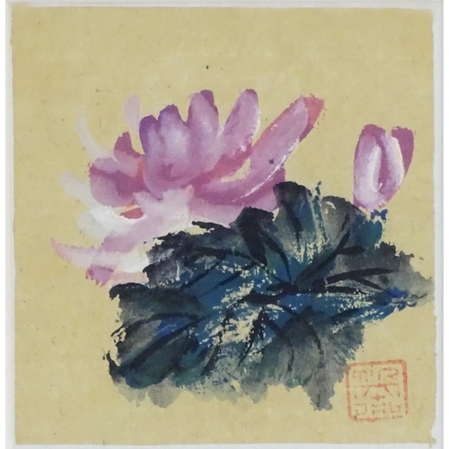 644 - Chinese School, Watercolours, a pair, Pink flowers with foliage and White flowers. Character stamp l... 