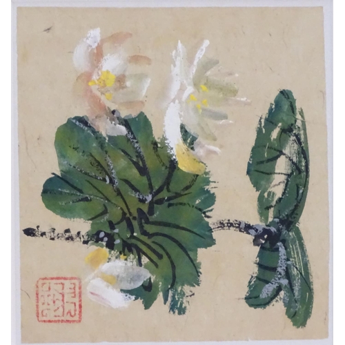644 - Chinese School, Watercolours, a pair, Pink flowers with foliage and White flowers. Character stamp l... 