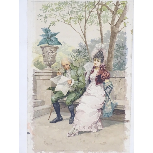 11 - Aurelio Roberti (1842-1915), Italian School, Watercolour,  A gentleman with a newspaper and lady wit... 