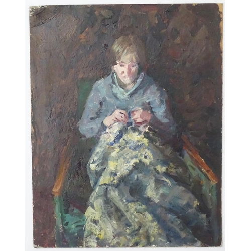 16 - Alexander Mikhailovich Gegunov, 1965, Ukrainian / Russian School,  Oil on board, 'Woman Knits', A po... 