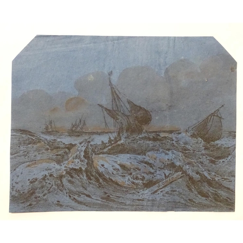 65 - After Samuel Owen (1768-1857), XIX,  Old Master lithographic print on blue laid paper,  Shipwreck,  ... 