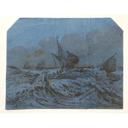 65 - After Samuel Owen (1768-1857), XIX,  Old Master lithographic print on blue laid paper,  Shipwreck,  ... 