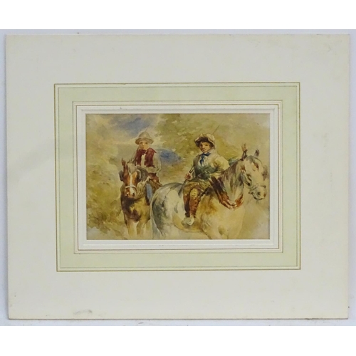 82 - XIX-XX, Continental School,  Watercolour,  Two young boys on horseback, Approx. 5 3/4'' x 8 1/4''