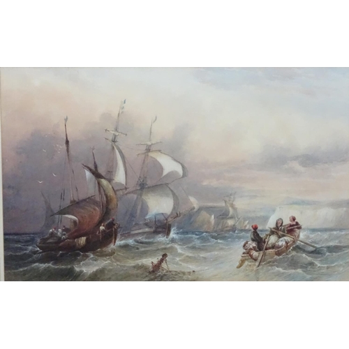 141 - Charles Bentley (1806-1854), Marine School, Watercolour,  Returning fishing boats off the coast, Lab... 