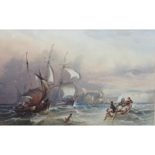 141 - Charles Bentley (1806-1854), Marine School, Watercolour,  Returning fishing boats off the coast, Lab... 