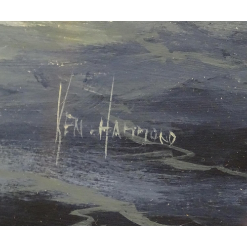 149 - Ken Hammond, XX, Marine School, Mixed media,  An estuary scene with clipper ships, sailing boats, ro... 