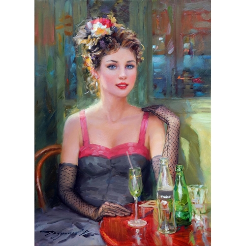 156 - Konstantin Razumov (b. 1974), Russian School, Oil on canvas, Happy Hour in Paris, A portrait of a wo... 