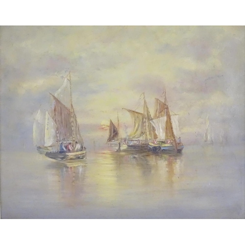 147 - Thomas Westcott (1863-1934), XX, English Marine School, Oil on canvas, Fishing boats with figures on... 