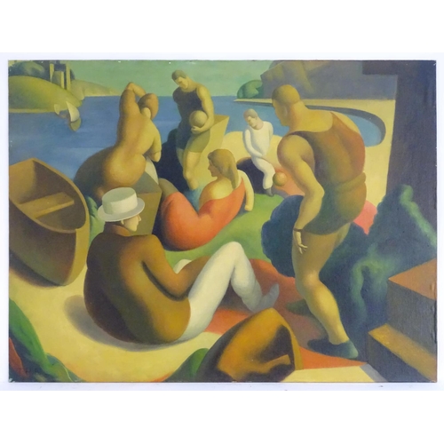 158 - Manner of Thomas Hart Benton (1889 – 1975), American School, Oil on canvas laid on board, Art Deco s... 