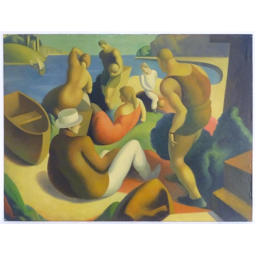 158 - Manner of Thomas Hart Benton (1889 – 1975), American School, Oil on canvas laid on board, Art Deco s... 