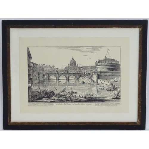 188 - After Giovanni Battista Piranesi (1720 – 1778), Veduta del Ponte e Castello Sant’Angelo, Monochrome ... 